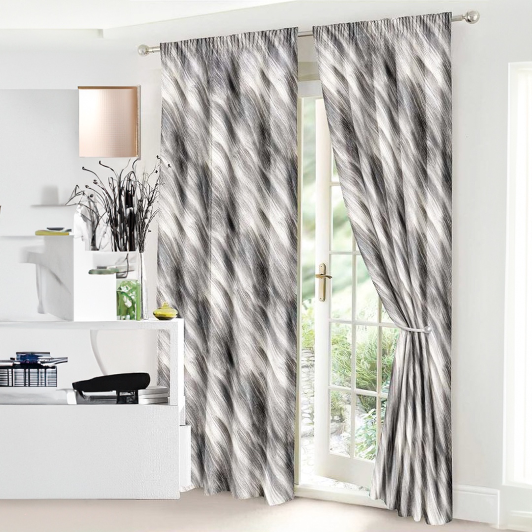 Set Lenjerie pat dublu cu Elastic (160x200cm, 180x200cm) + 2 draperii, finet, 8 piese, Gri, Model Clasic - imagine 2