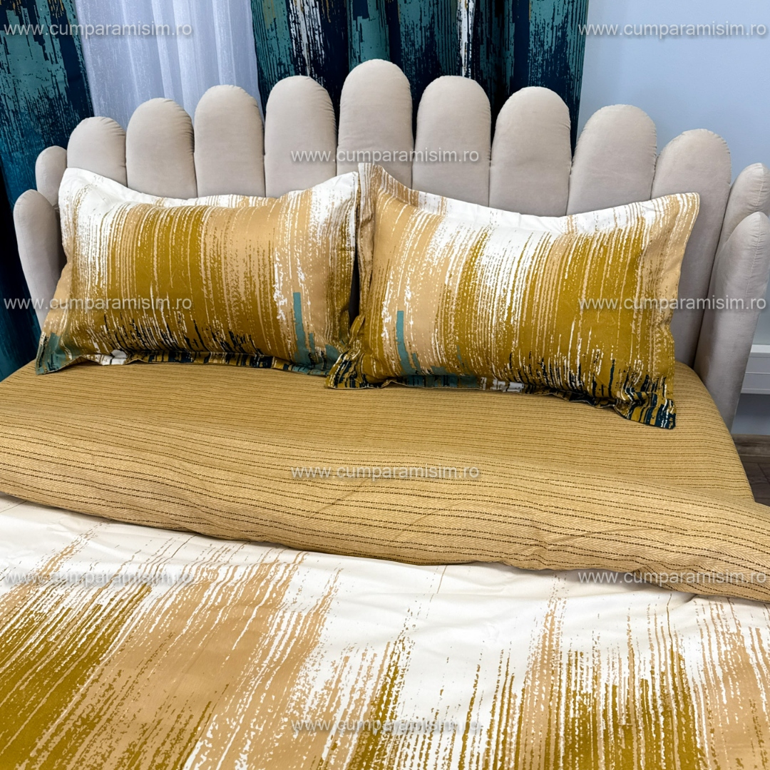 Lenjerie Pat Single, FINET, 6 piese, cu 2 DRAPERII INCLUSE, Bej, Verde - view 5
