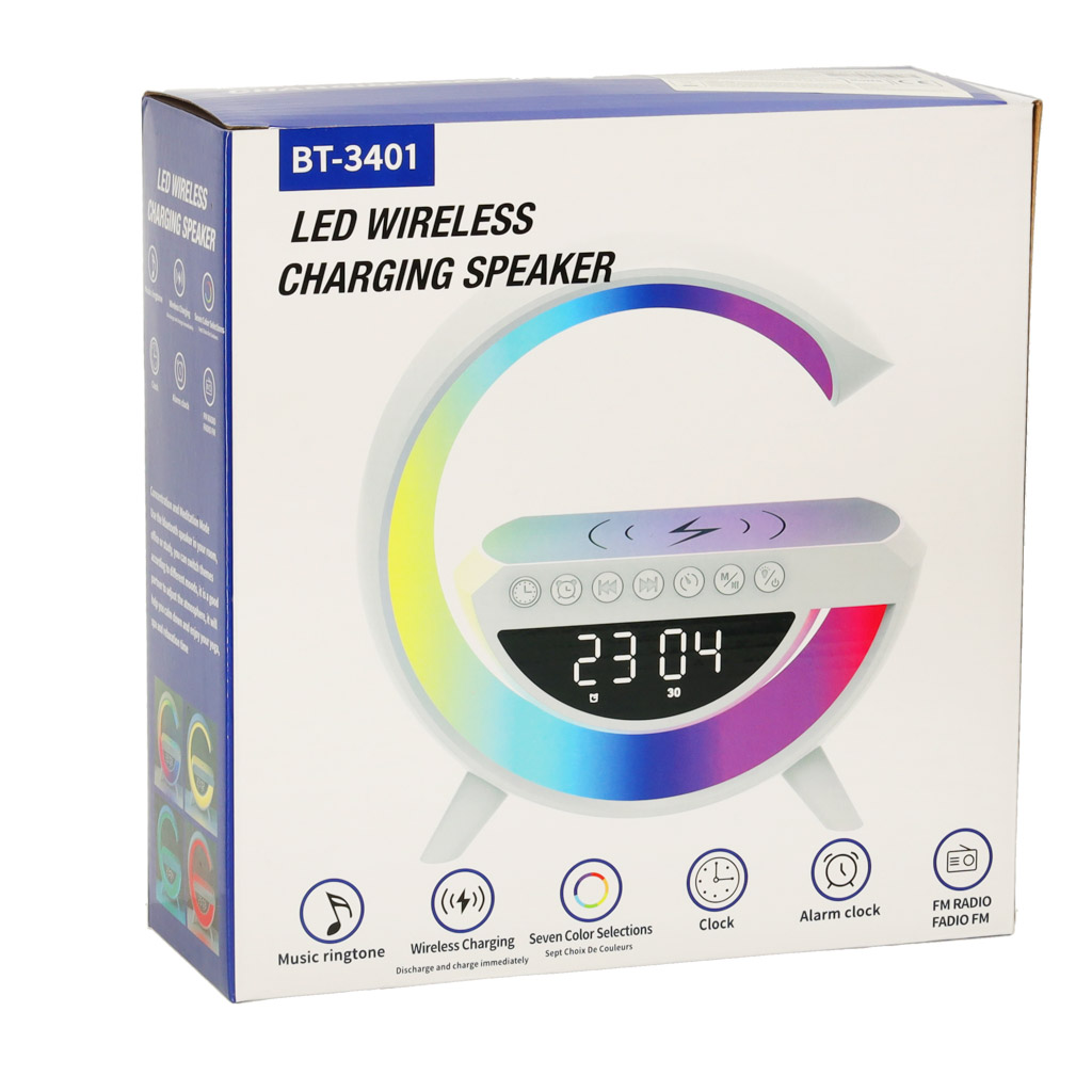 Lampa LED 23,5cm cu Boxa Bluetooth, incarcator Wireless, Lumini RGB Si Ceas Integrat - imagine 2