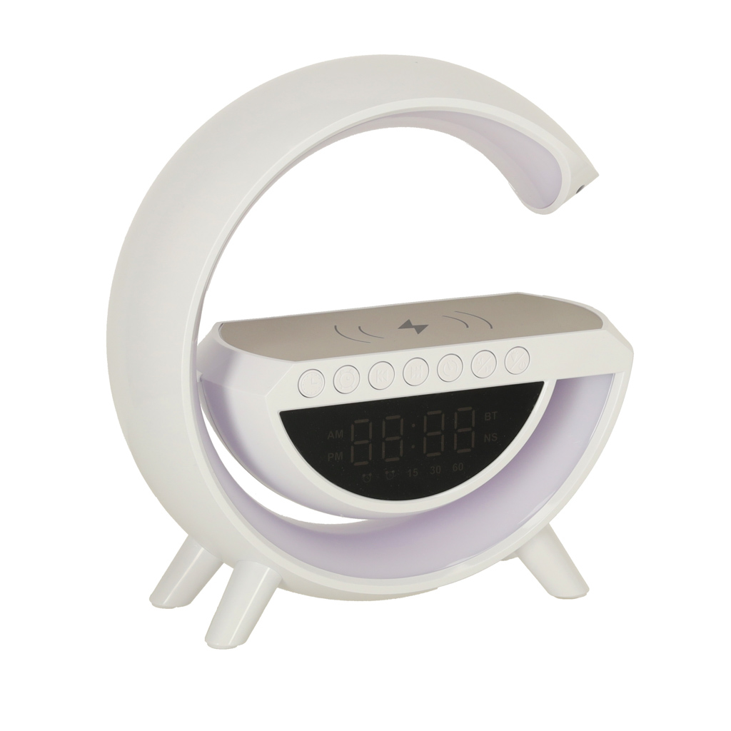Lampa LED 23,5cm cu Boxa Bluetooth, incarcator Wireless, Lumini RGB Si Ceas Integrat - imagine 3