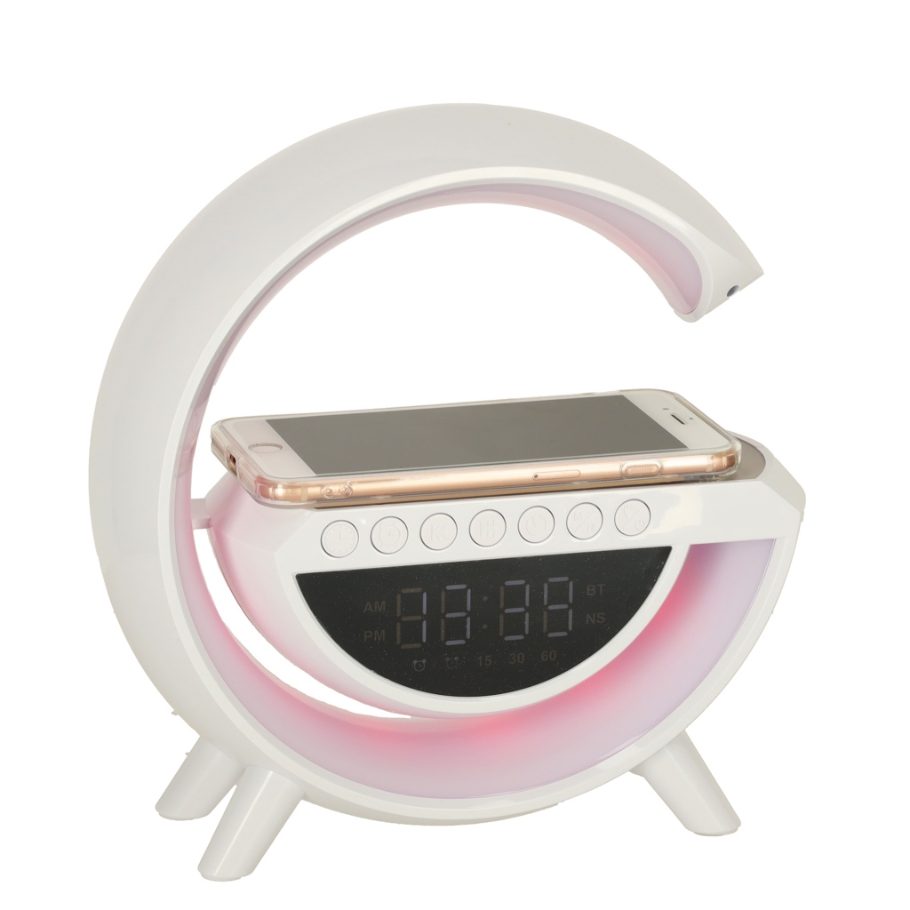 Lampa LED 23,5cm cu Boxa Bluetooth, incarcator Wireless, Lumini RGB Si Ceas Integrat - imagine 5