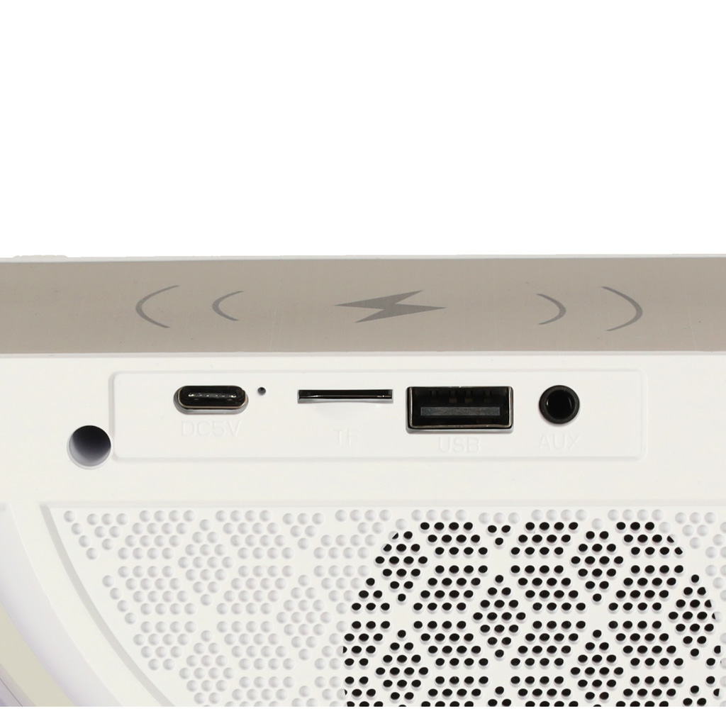 Lampa LED 23,5cm cu Boxa Bluetooth, incarcator Wireless, Lumini RGB Si Ceas Integrat - imagine 7