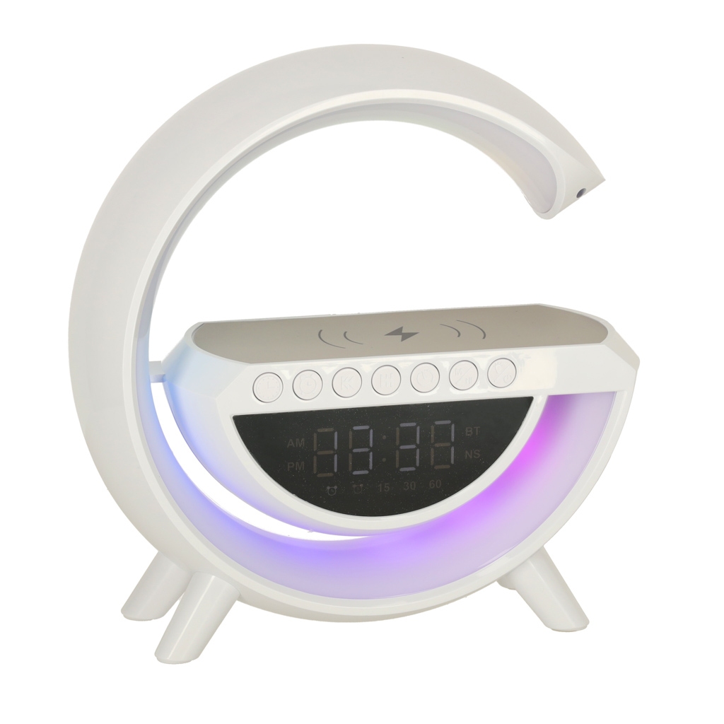 Lampa LED 23,5cm cu Boxa Bluetooth, incarcator Wireless, Lumini RGB Si Ceas Integrat - imagine 10
