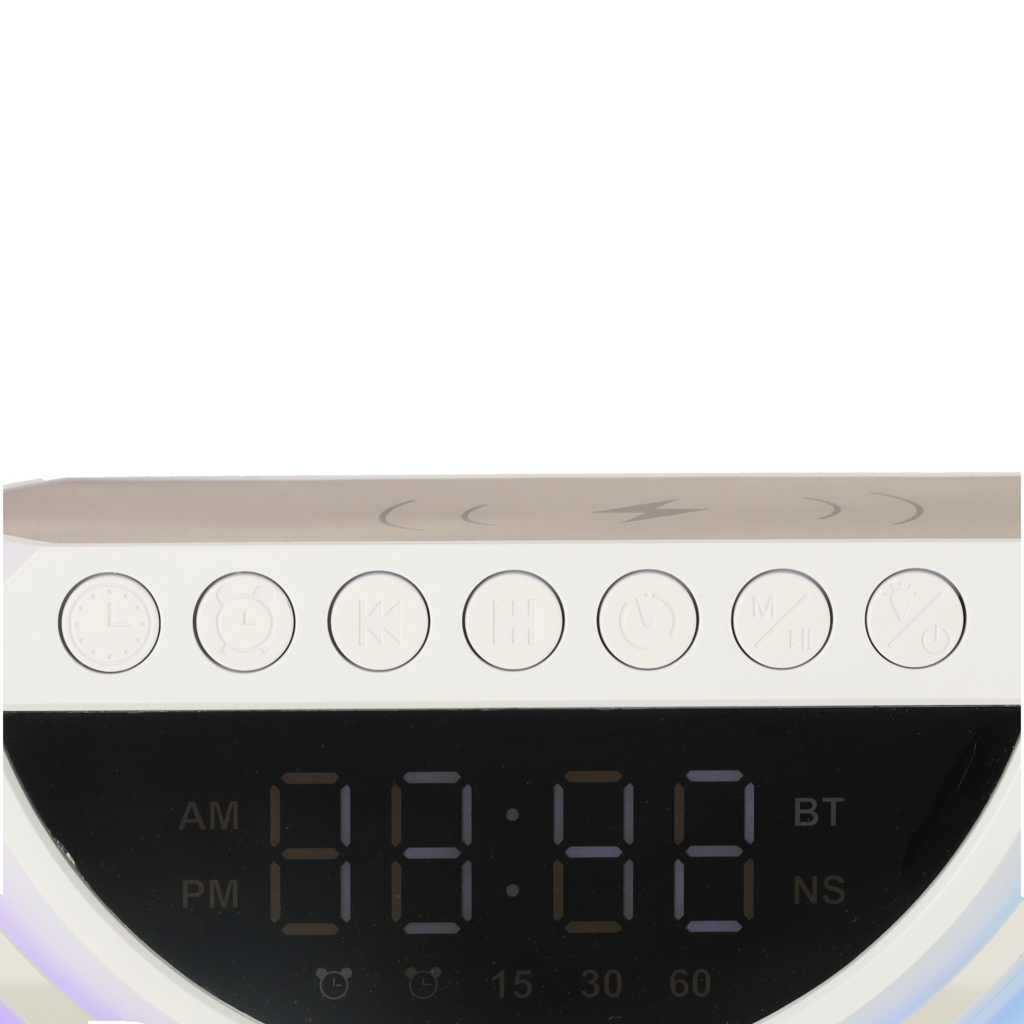 Lampa LED 23,5cm cu Boxa Bluetooth, incarcator Wireless, Lumini RGB Si Ceas Integrat - imagine 15