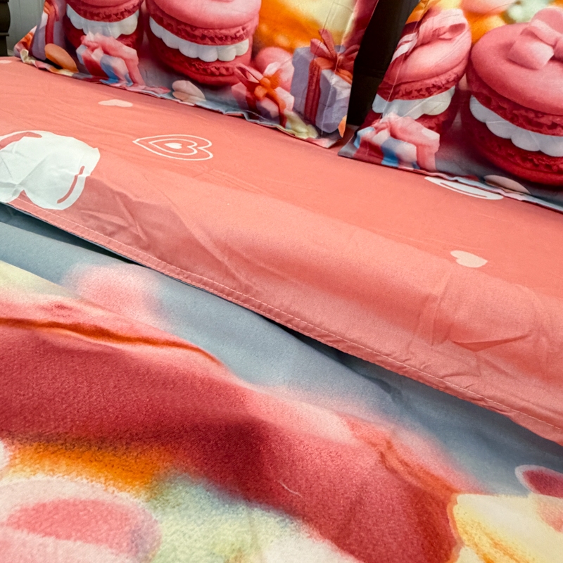 Lenjerie pat dublu, bumbac satinat, cearsaf clasic, 4 piese, Bleu, Roz, macarons - imagine 10