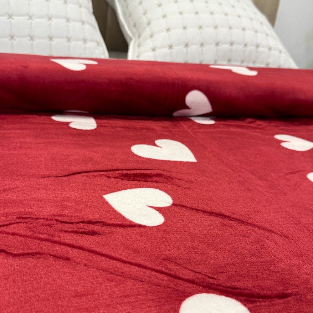 Patura pufoasa cocolino 200x230cm, 240g/mp, Rosu, Inimioare Albe — imaginea 4