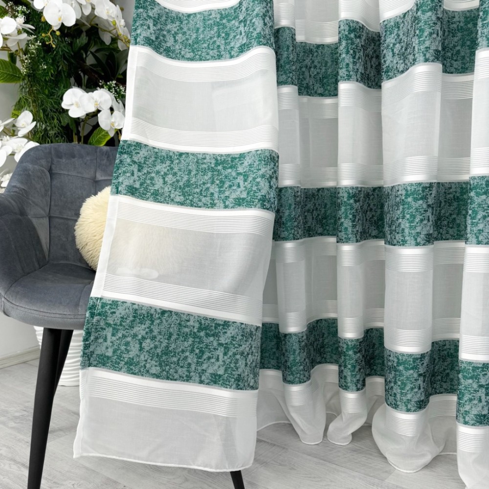 Perdea Cristal tip IN plin, Alb-Verde, model gheata, 140cm latime x 260cm inaltime, cu rejansa pt bara – imagine 2