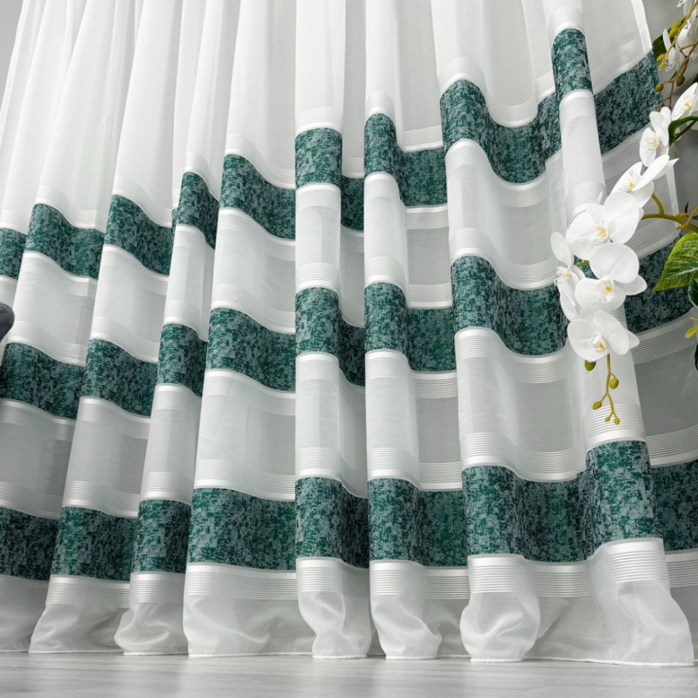 Perdea Cristal tip IN plin, Alb-Verde, model gheata, 140cm latime x 260cm inaltime, cu rejansa pt bara – imagine 3