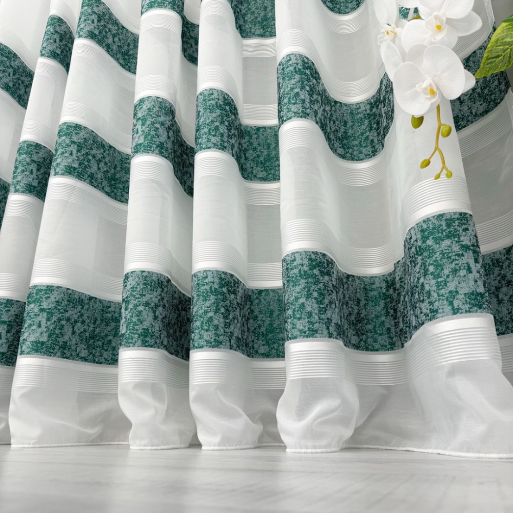 Perdea Cristal tip IN plin, Alb-Verde, model gheata, 140cm latime x 260cm inaltime, cu rejansa pt bara – imagine 4