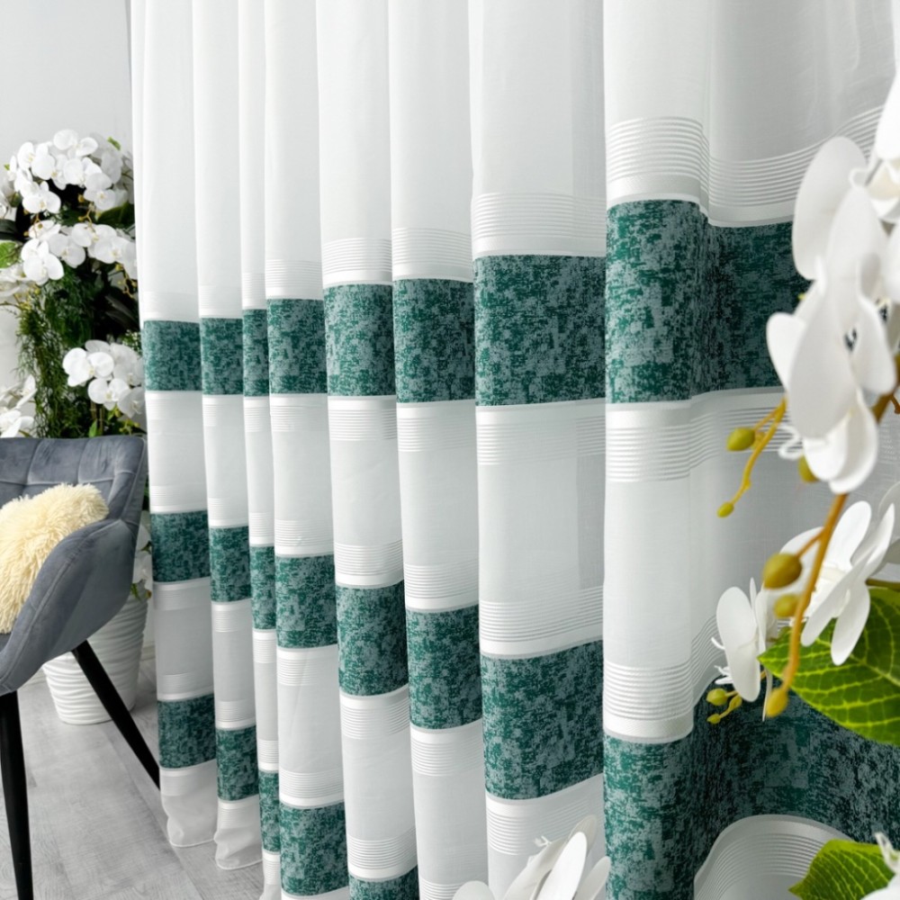 Perdea Cristal tip IN plin, Alb-Verde, model gheata, 140cm latime x 260cm inaltime, cu rejansa pt bara – imagine 5