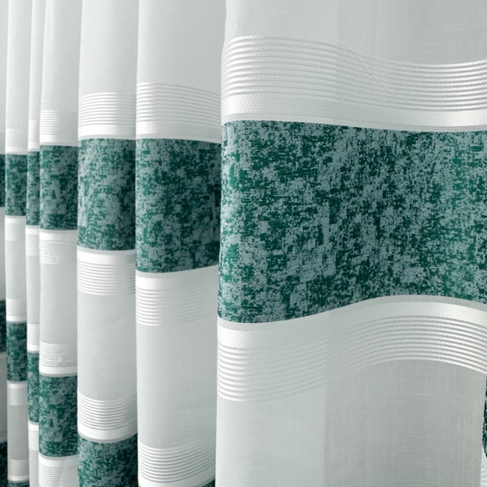 Perdea Cristal tip IN plin, Alb-Verde, model gheata, 140cm latime x 260cm inaltime, cu rejansa pt bara – imagine 6