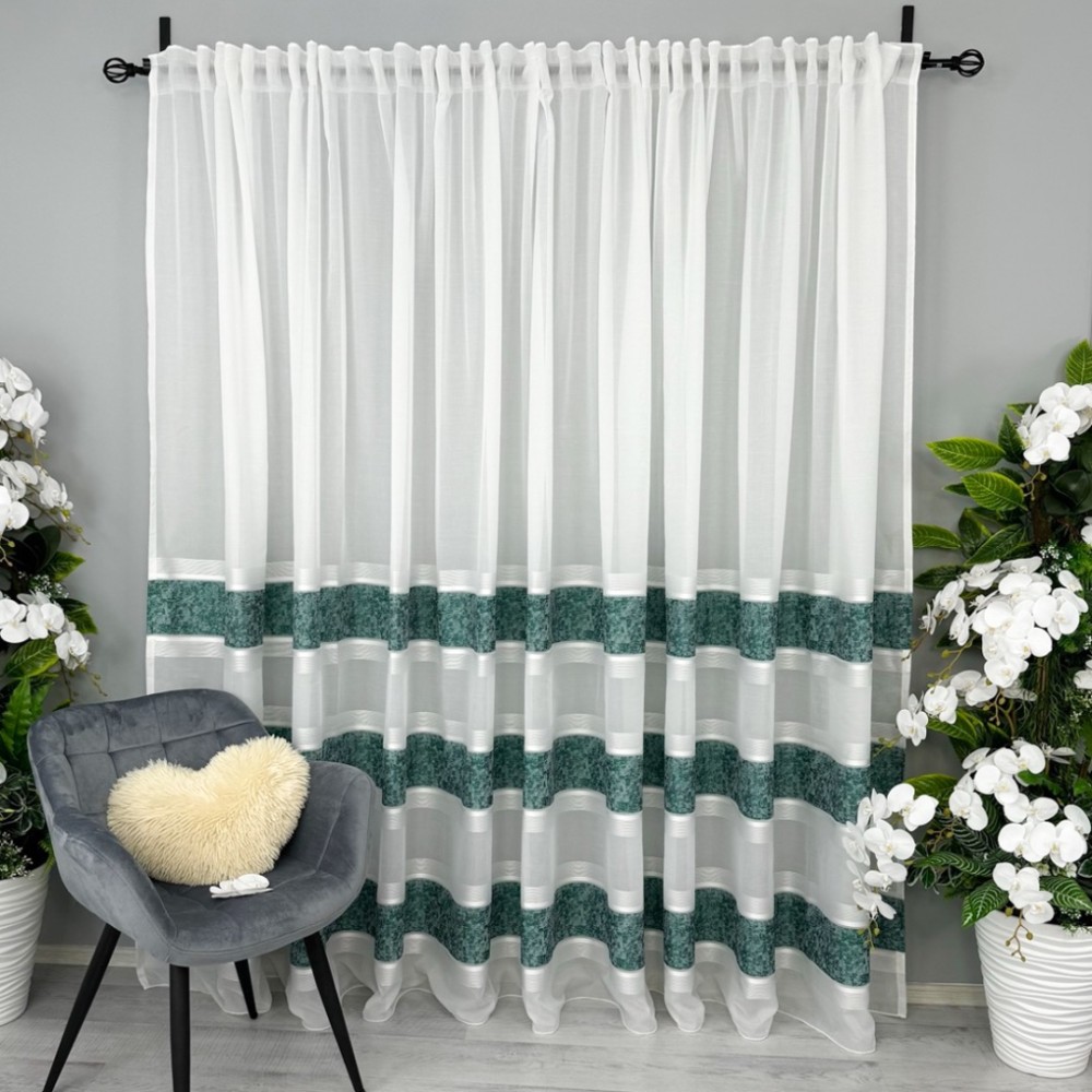 Perdea Cristal tip IN plin, Alb-Verde, model gheata, 140cm latime x 260cm inaltime, cu rejansa pt bara – imagine 7
