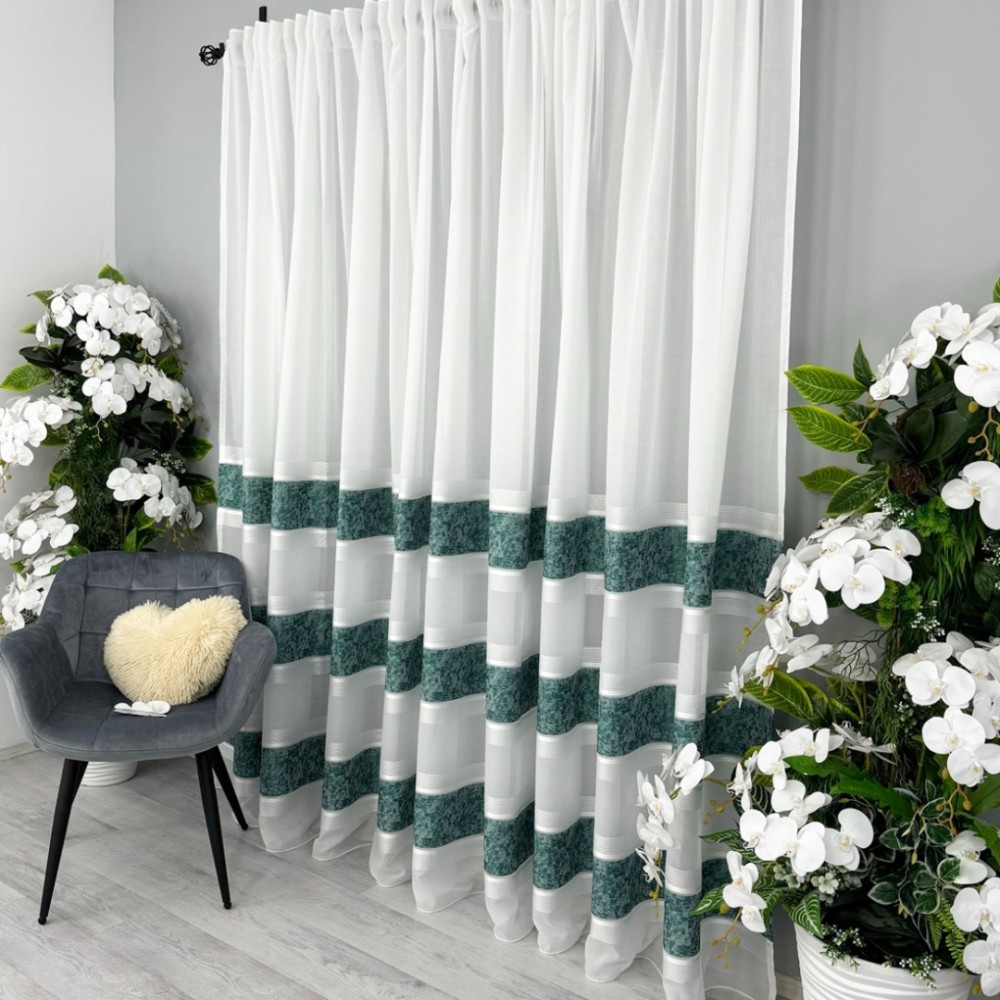 Perdea Cristal tip IN plin, Alb-Verde, model gheata, 140cm latime x 260cm inaltime, cu rejansa pt bara – imagine 8