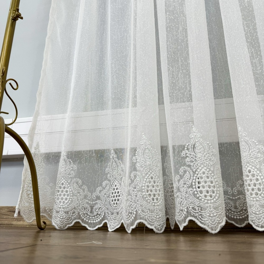 Perdea Aura din IN Brodat, Ivoire, 140cm latime x 260cm inaltime, cu rejansa pt bara – imagine 2