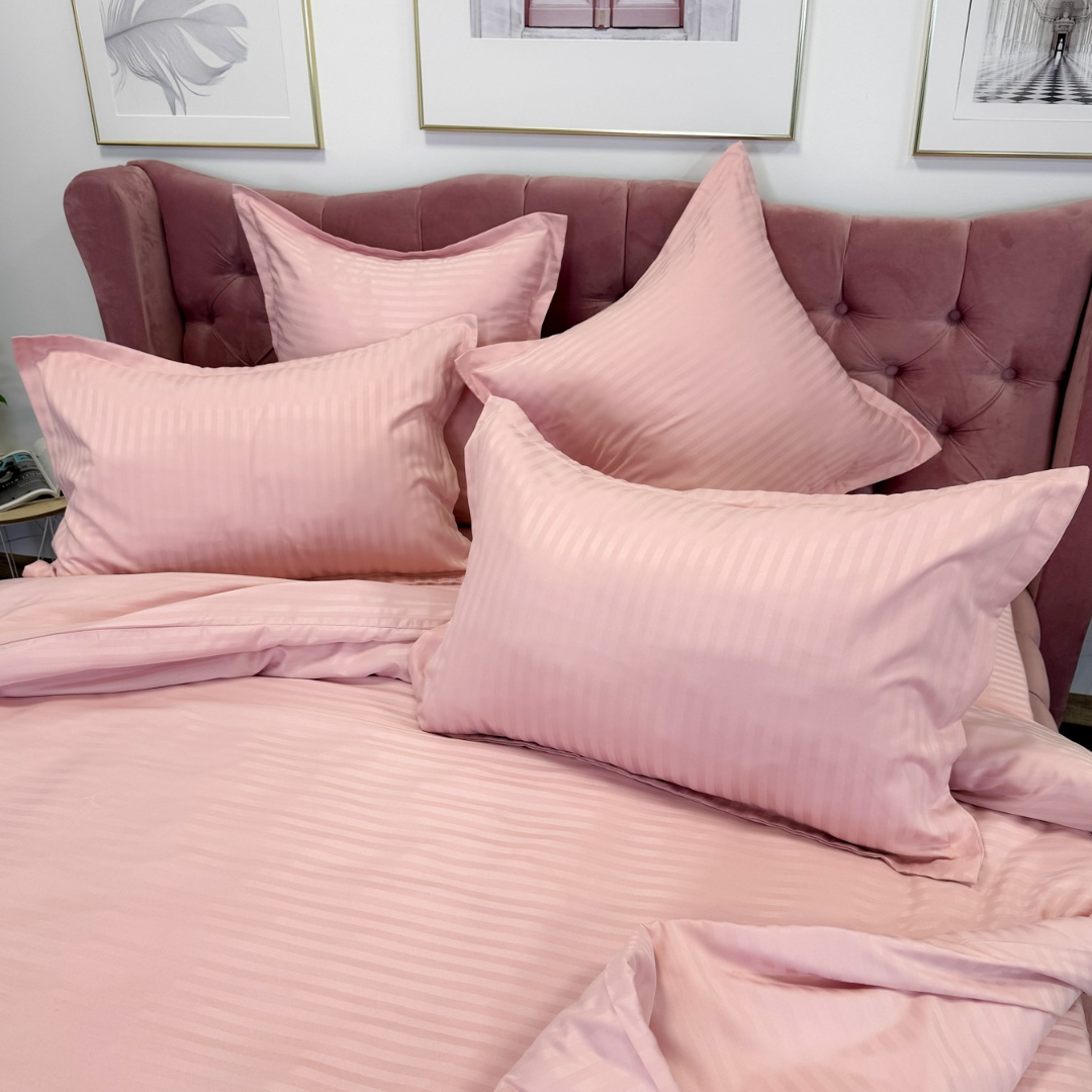 Lenjerie HoReCa, pat dublu, Damasc Finetat Deluxe cu Elastic, 6 piese, Jojo Home, Roz deschis - imagine 6