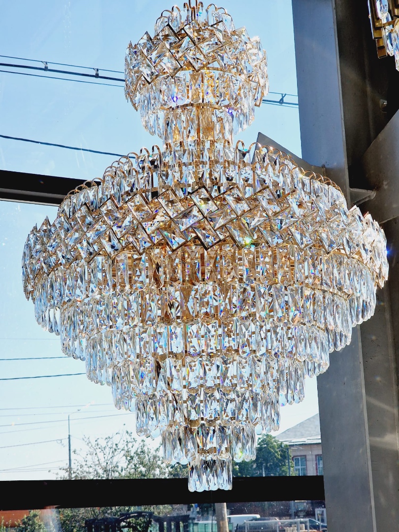 Candelabru RFAN, Model QS824/600x860, Textura Cristal, Metal, 15 X E27, Auriu - imagine 2