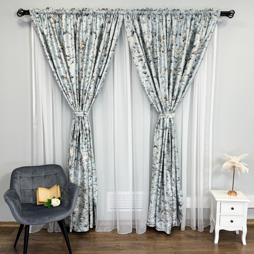 Draperie Catifea Nikko cu insertii aurii, 140cm latime x 260cm inaltime, cu TIV LAT, Culoarea oului de rata - V27 - imagine 7