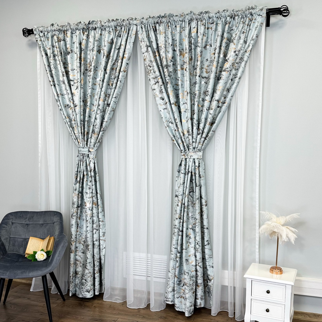 Draperie Catifea Nikko cu insertii aurii, 140cm latime x 260cm inaltime, cu TIV LAT, Culoarea oului de rata - V27 - imagine 8