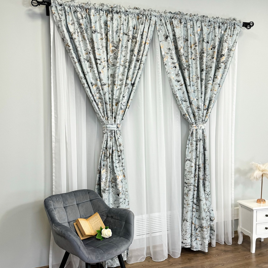Draperie Catifea Nikko cu insertii aurii, 140cm latime x 260cm inaltime, cu TIV LAT, Culoarea oului de rata - V27 - imagine 9