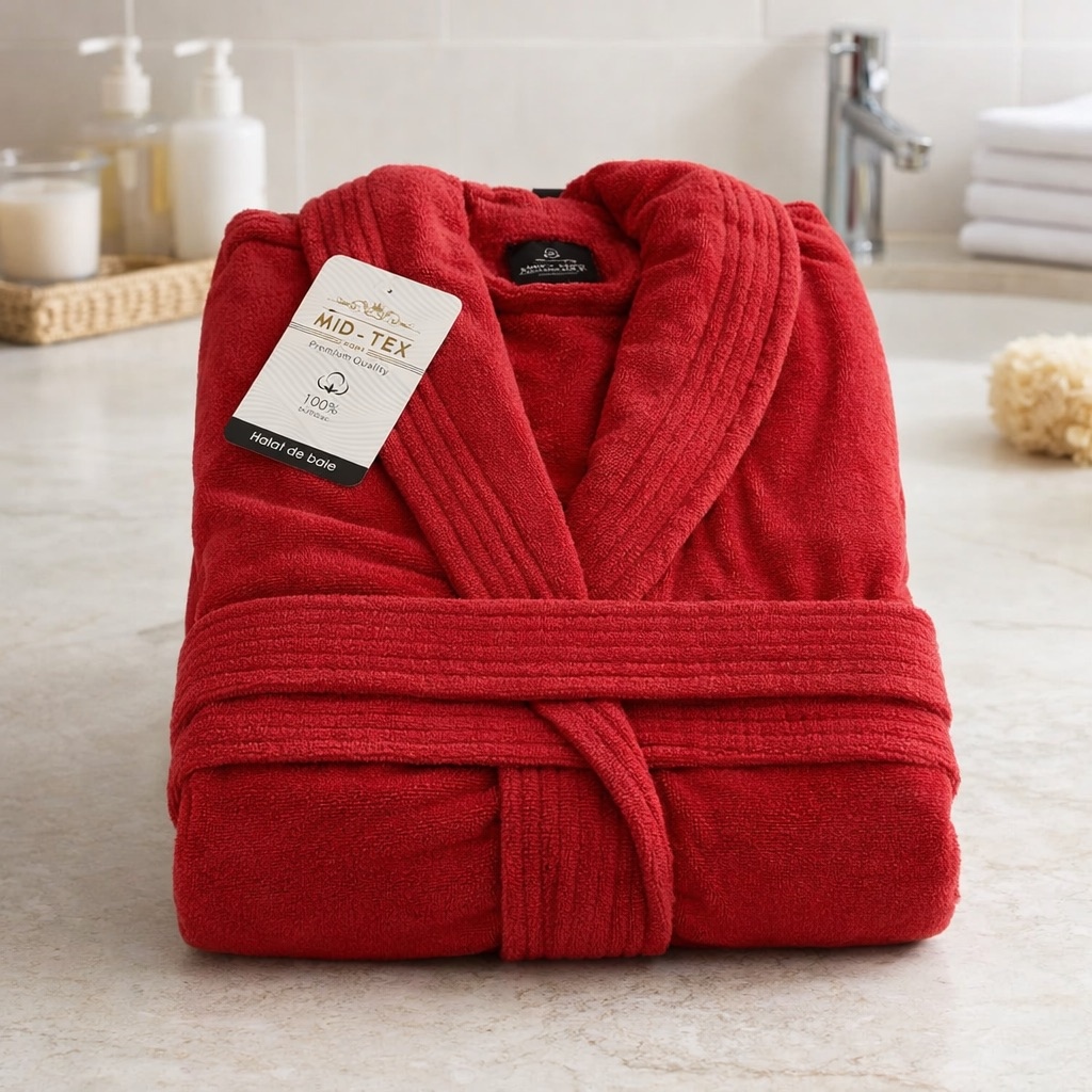 Halat de Baie Unisex din bumbac 100%, 500g – moale, absorbant si confortabil, Rosu, Masura S/M - imagine 2