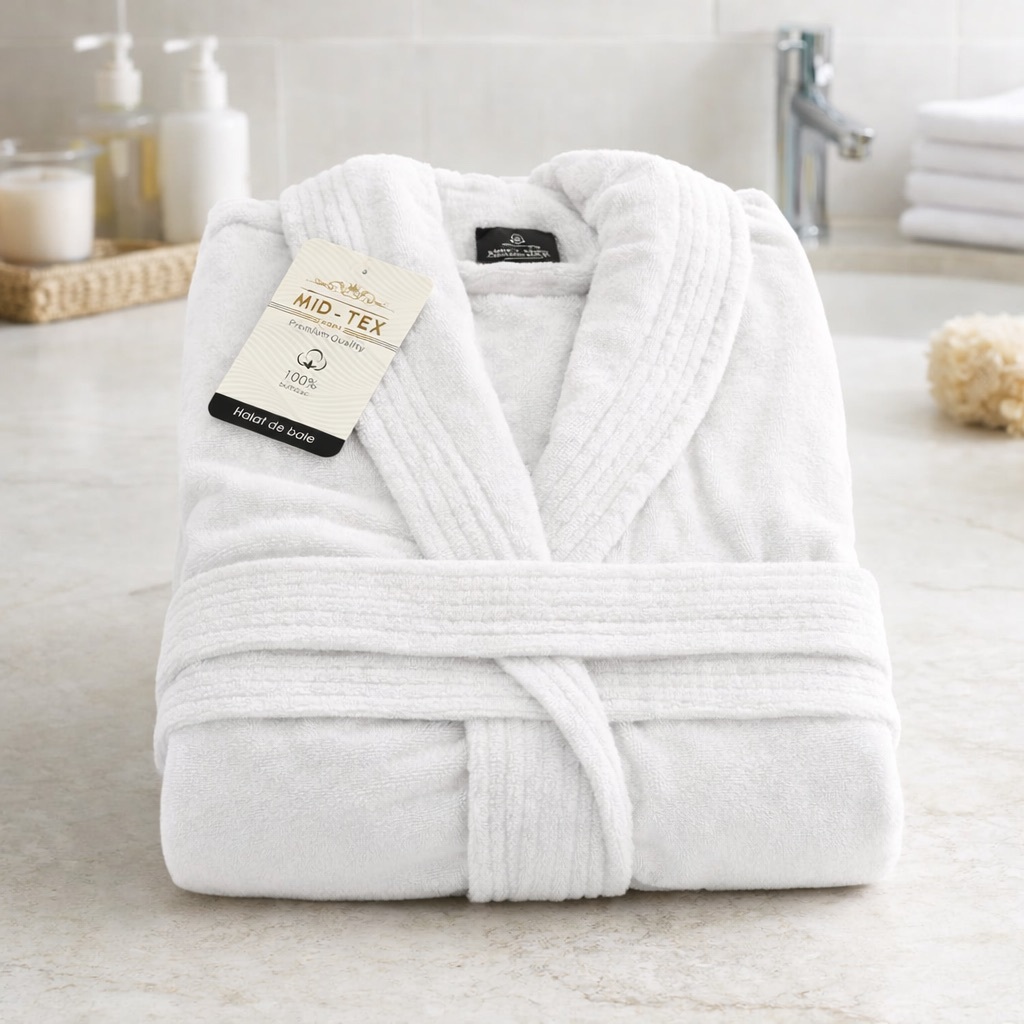 Halat de Baie Unisex din bumbac 100%, 500g – moale, absorbant si confortabil, Alb, Masura 3XL - imagine 2