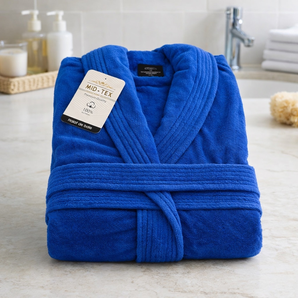 Halat de Baie Unisex din bumbac 100%, 500g – moale, absorbant si confortabil, Albastru, Masura 3XL - imagine 2