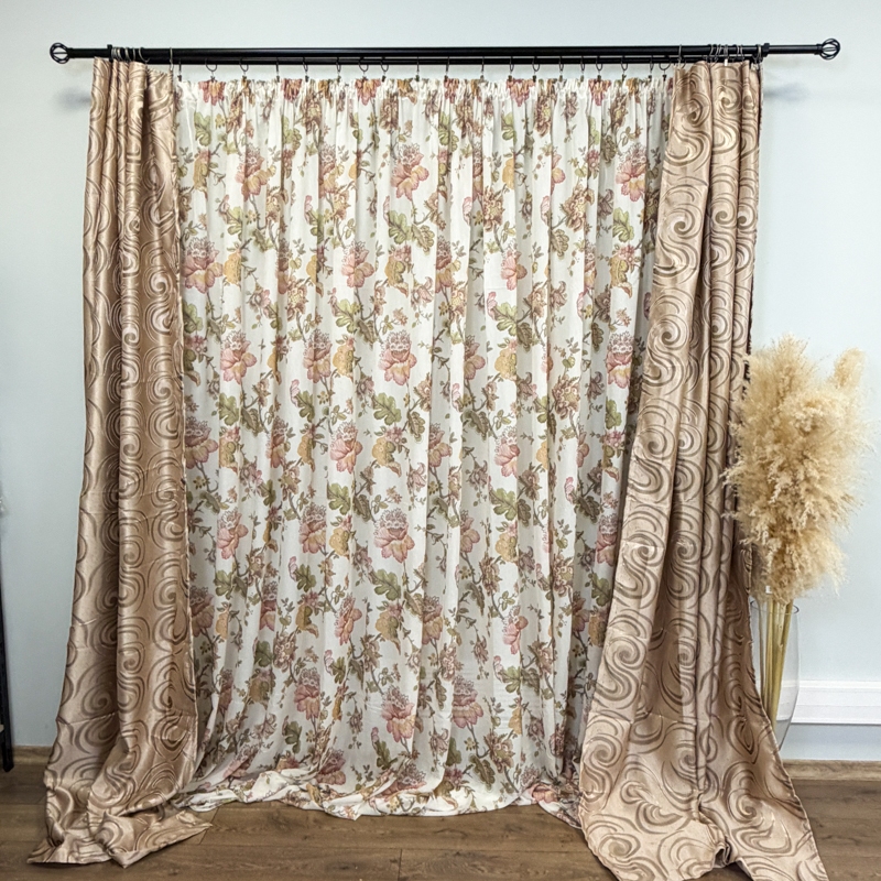 Perdea Autumn Flowers din matase imprimata, Ivoire, 400cm latime x 270cm inaltime cu rejansa pt sina - imagine 7