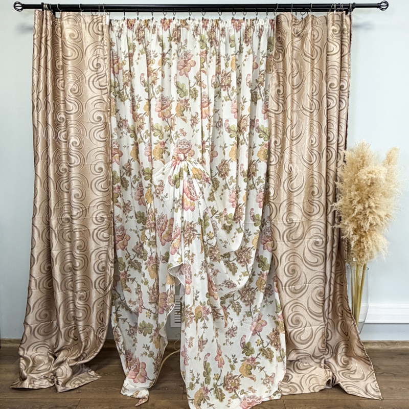 Perdea Autumn Flowers din matase imprimata, Ivoire, 400cm latime x 270cm inaltime cu rejansa pt sina - imagine 8