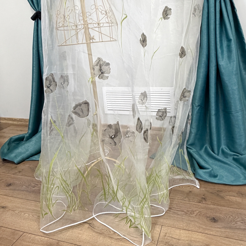 Perdea Maci Gri din matase imprimata, Ivoire, 400cm latime x 270cm inaltime cu rejansa pt sina - imagine 4