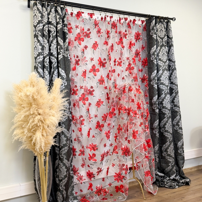 Set 2 bucati de Draperie Jacquard, Royal, 150cm latime x 270cm inaltime, cu rejansa pt sina, Negru, Gri - imagine 4