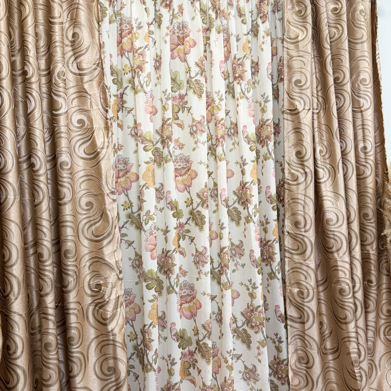 Set 2 bucati de Draperie Jacquard, Spiral, 150cm latime x 270cm inaltime, cu rejansa pt sina, Bej - imagine 5