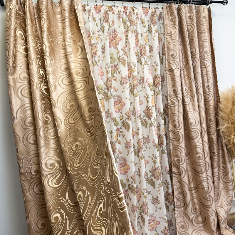 Set 2 bucati de Draperie Jacquard, Spiral, 150cm latime x 270cm inaltime, cu rejansa pt sina, Bej - imagine 6