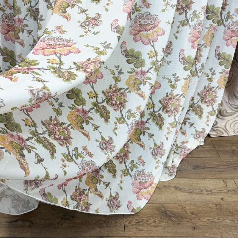 Set 3 metri de 2 bucati de Draperie BlackOut, Pearls, 150cm latime x 270cm inaltime, Bej cu Sclipici + Perdea 400cm latime x 270cm inaltime, din Matase Imprimata, Autumn Flowers - imagine 7