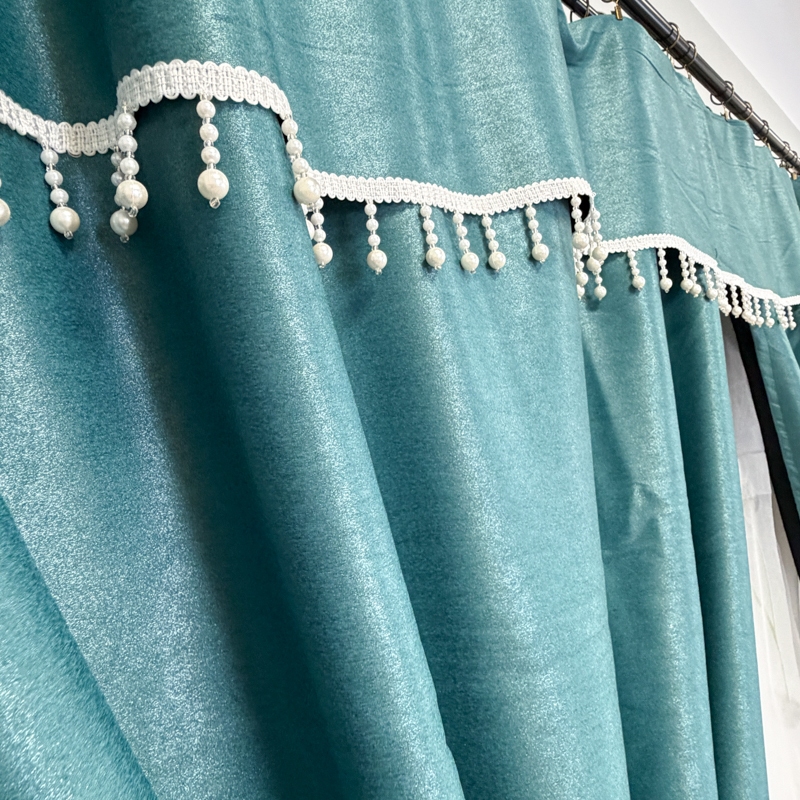 Set 3 metri de 2 bucati de Draperie BlackOut, Pearls, 150cm latime x 270cm inaltime, Turquoise cu Sclipici + Perdea 400cm latime x 270cm inaltime, din Matase Imprimata, Maci Gri - imagine 5