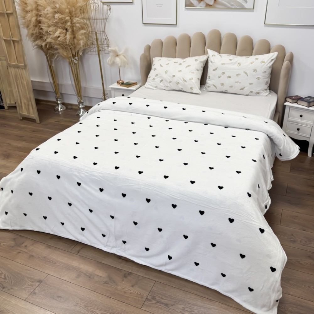 Patura Super Soft Cocolino, 200x230 cm – Rasfat absolut in zilele reci, Alb, inimioare — imaginea 2