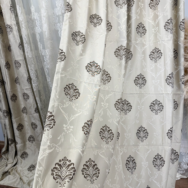 Set 2 bucati de Draperie Jacquard, Royal, 150cm latime x 270cm inaltime, cu rejansa pt sina, Grej deschis - imagine 2