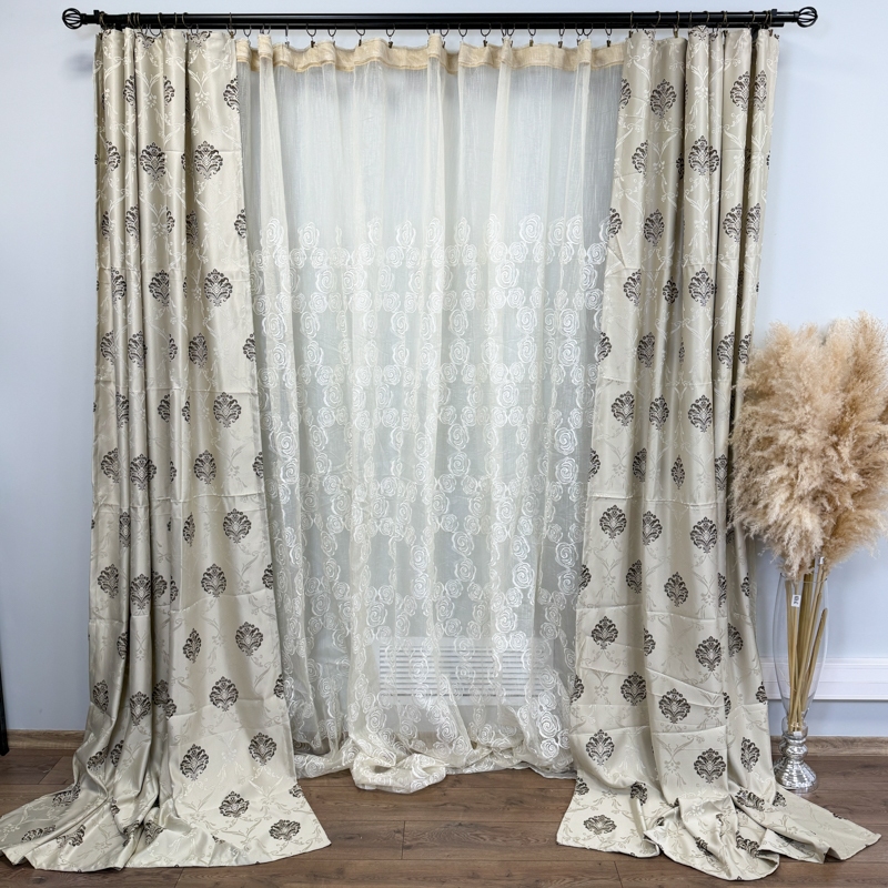 Set 2 bucati de Draperie Jacquard, Royal, 150cm latime x 270cm inaltime, cu rejansa pt sina, Grej deschis - imagine 5