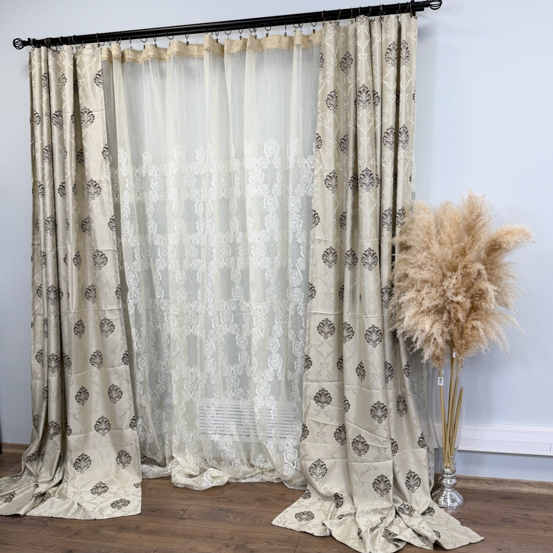 Set 2 bucati de Draperie Jacquard, Royal, 150cm latime x 270cm inaltime, cu rejansa pt sina, Grej deschis - imagine 7
