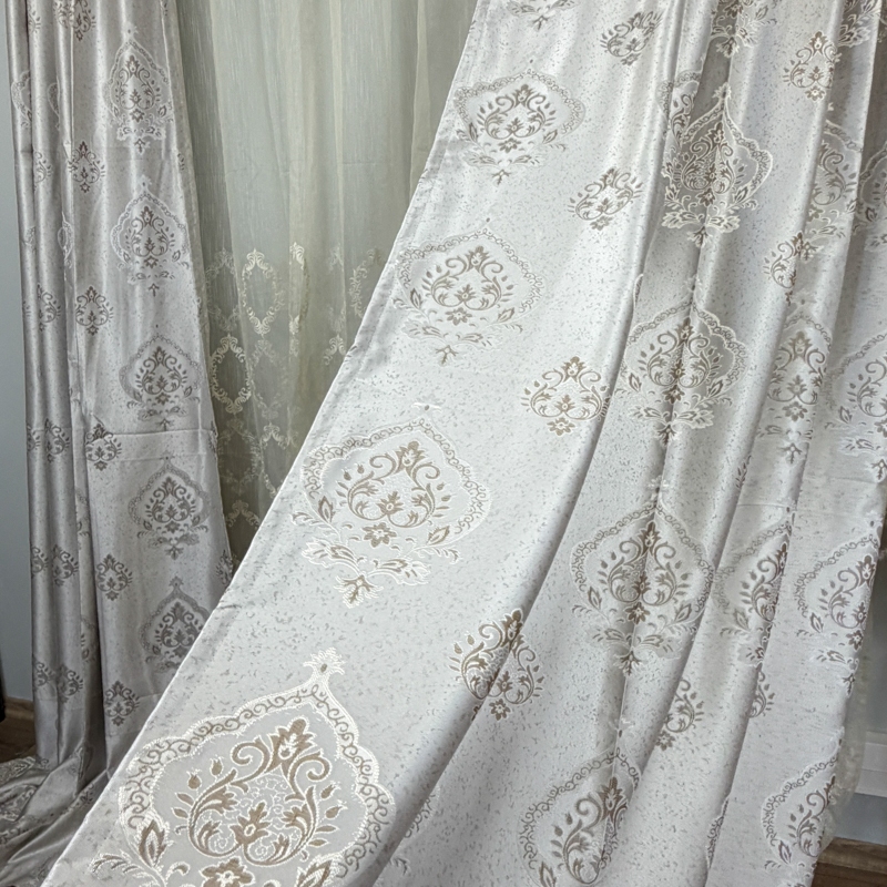 Set 2 bucati de Draperie Jacquard, Royal, 150cm latime x 270cm inaltime, cu rejansa pt sina, Gri deschis - imagine 2