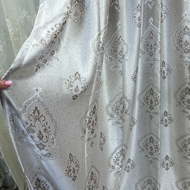 Set 2 bucati de Draperie Jacquard, Royal, 150cm latime x 270cm inaltime, cu rejansa pt sina, Gri deschis - imagine 3