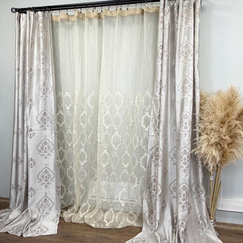 Set 2 bucati de Draperie Jacquard, Royal, 150cm latime x 270cm inaltime, cu rejansa pt sina, Gri deschis - imagine 6