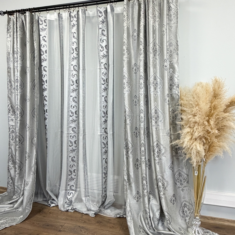 Set 2 bucati de Draperie Jacquard, Royal, 150cm latime x 270cm inaltime, cu rejansa pt sina, Gri mediu - imagine 6