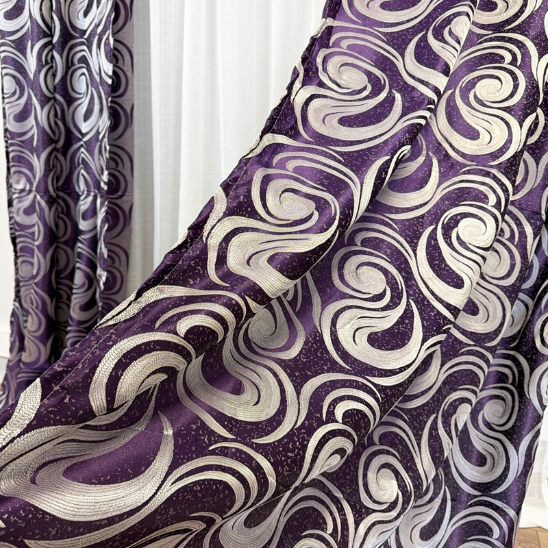 Set 2 bucati de Draperie Jacquard, Spiral, 150cm latime x 270cm inaltime, cu rejansa pt sina, Mov - imagine 2