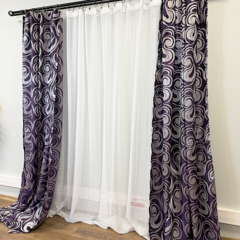 Set 2 bucati de Draperie Jacquard, Spiral, 150cm latime x 270cm inaltime, cu rejansa pt sina, Mov - imagine 6