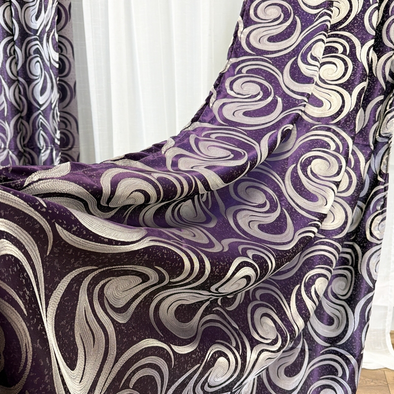 Set 2 bucati de Draperie Jacquard, Spiral, 150cm latime x 270cm inaltime, cu rejansa pt sina, Mov - imagine 8