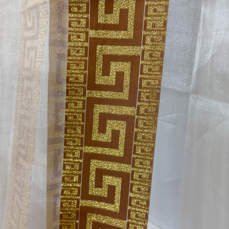 Perdea Greek Model din matase imprimata, Bej, 400cm latime x 270cm inaltime cu rejansa pt sina - imagine 4