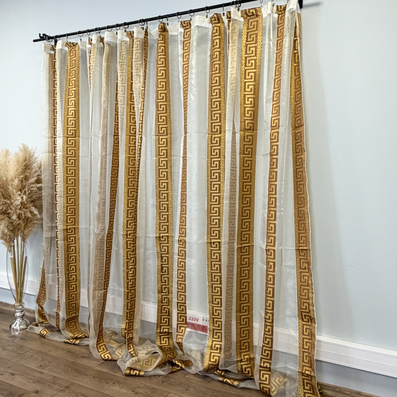 Perdea Greek Model din matase imprimata, Bej, 400cm latime x 270cm inaltime cu rejansa pt sina - imagine 6