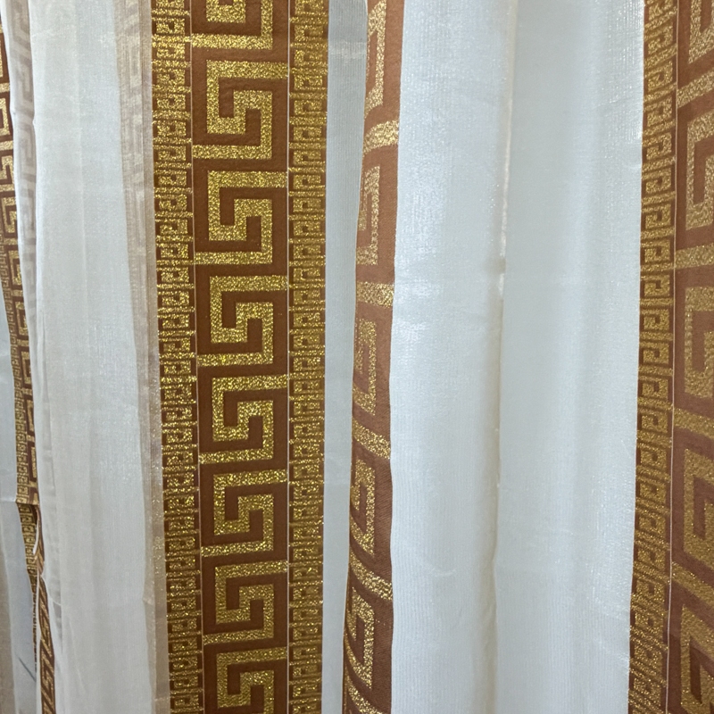 Perdea Greek Model din matase imprimata, Bej, 400cm latime x 270cm inaltime cu rejansa pt sina - imagine 7