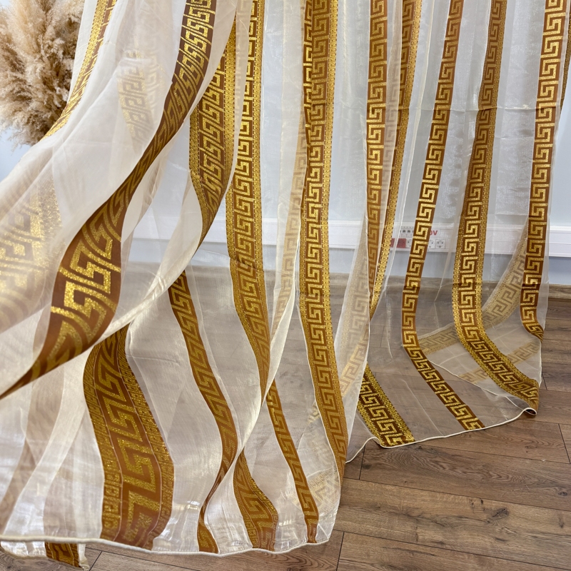 Perdea Greek Model din matase imprimata, Bej, 400cm latime x 270cm inaltime cu rejansa pt sina - imagine 8