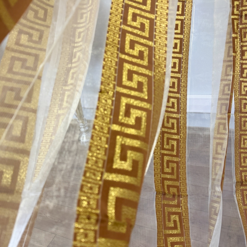 Perdea Greek Model din matase imprimata, Bej, 400cm latime x 270cm inaltime cu rejansa pt sina - imagine 11